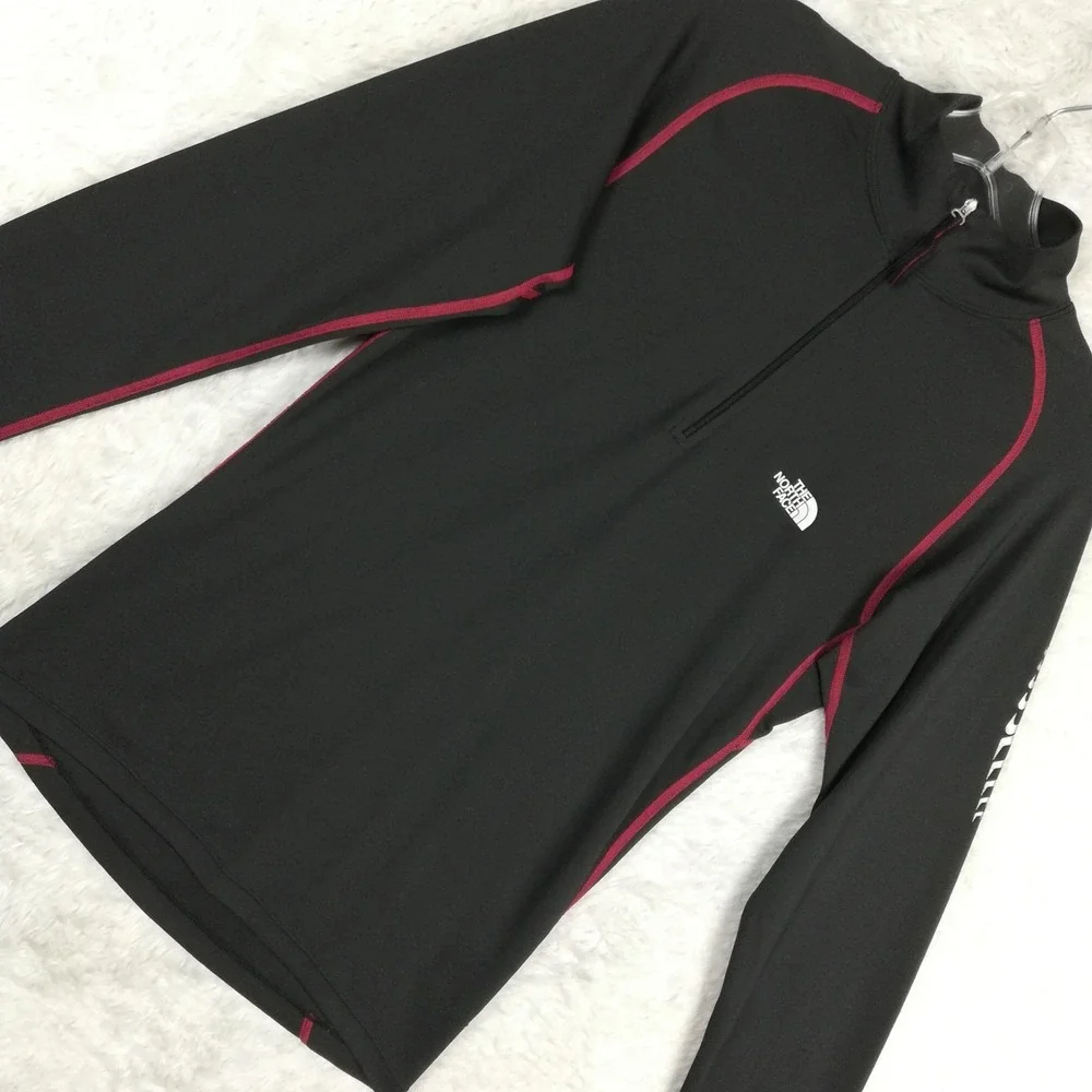 The North Face Mens Shirt 1/4 Zip  Raglan Sleeve Black Red‎ Trim Baselayer S